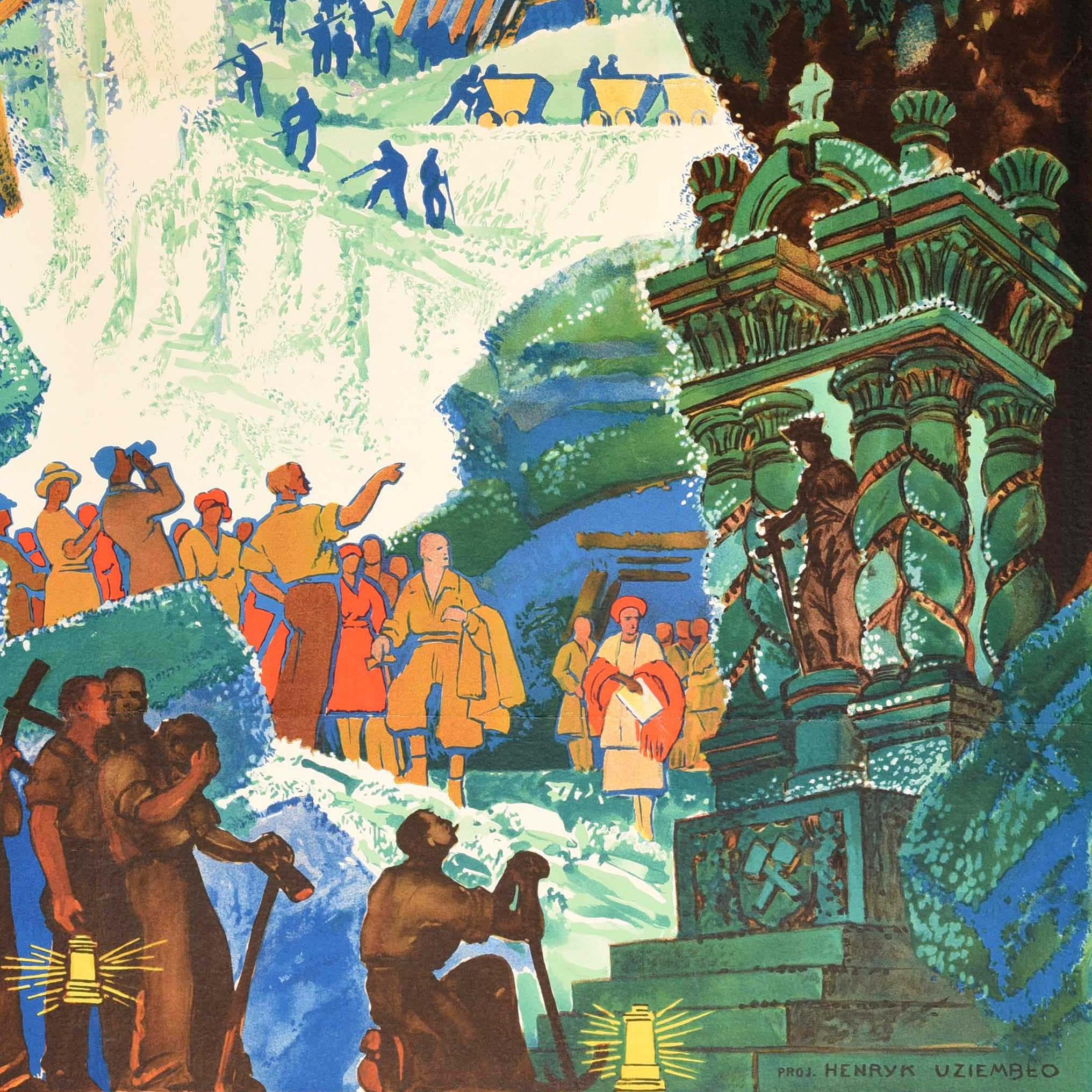 Original Vintage Travel Poster Wieliczka Polen Polen Art Deco Henryk Uziemblo im Zustand „Gut“ im Angebot in London, GB