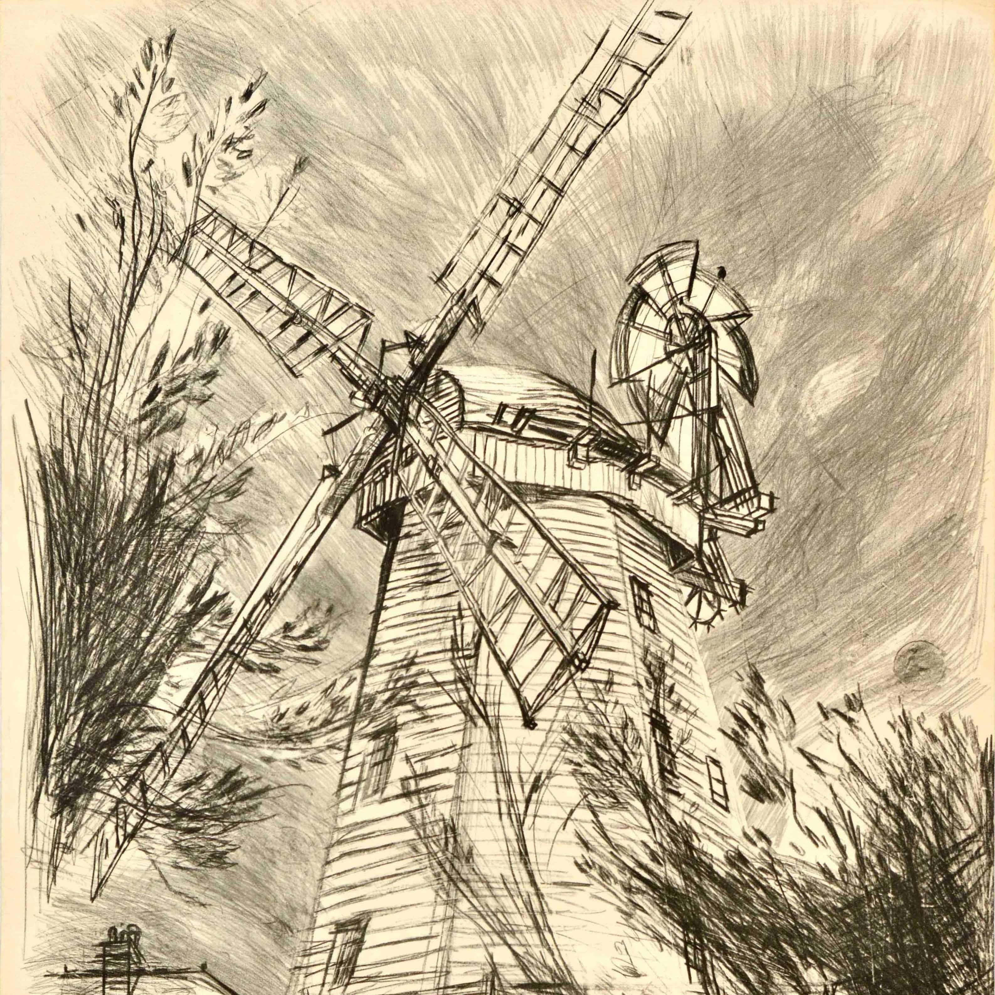 Milieu du XXe siècle Affiche de voyage originale Windmills John Finnie London Transport UK Country en vente