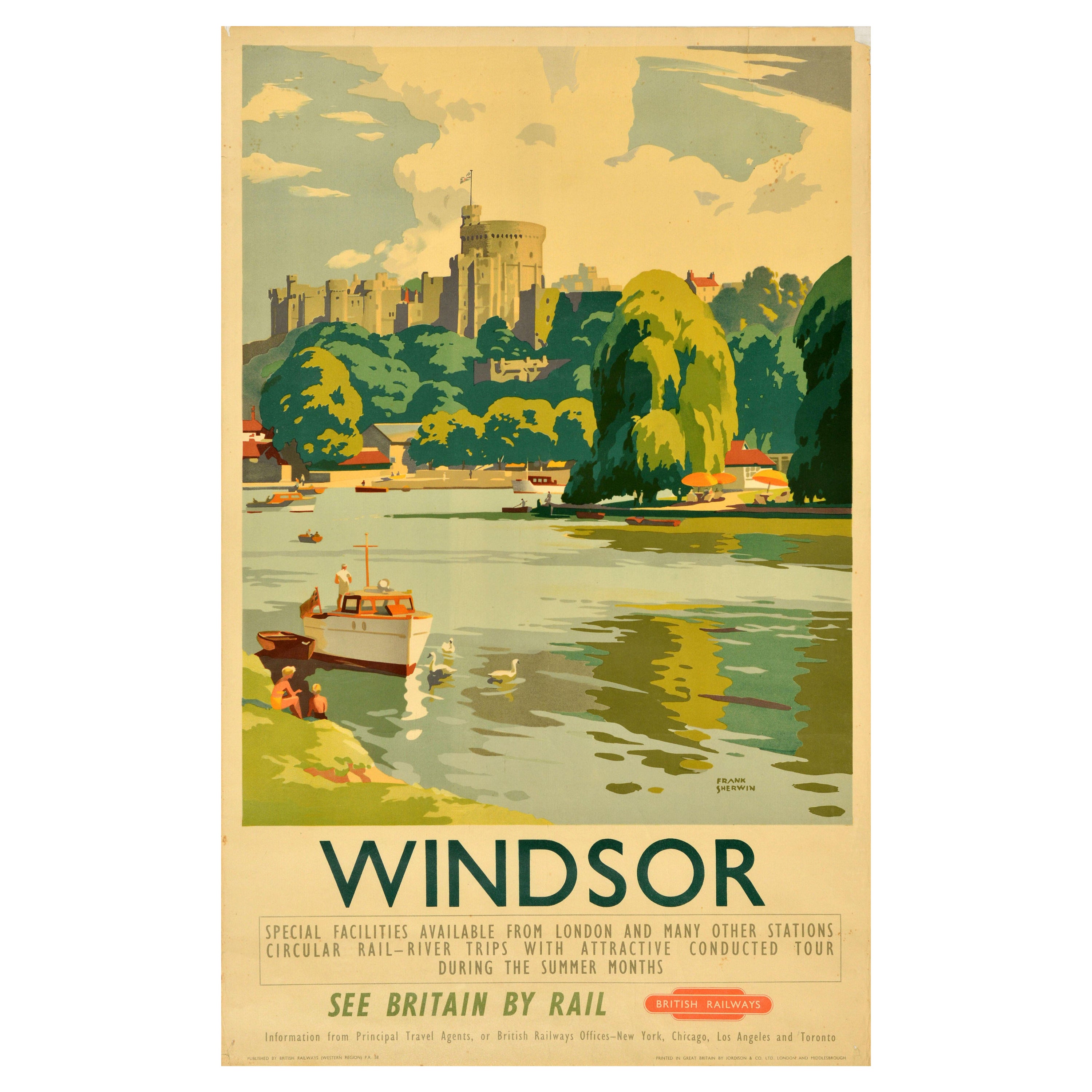 Poster di viaggio originale d'epoca Windsor Vedi la Gran Bretagna in treno British Railways