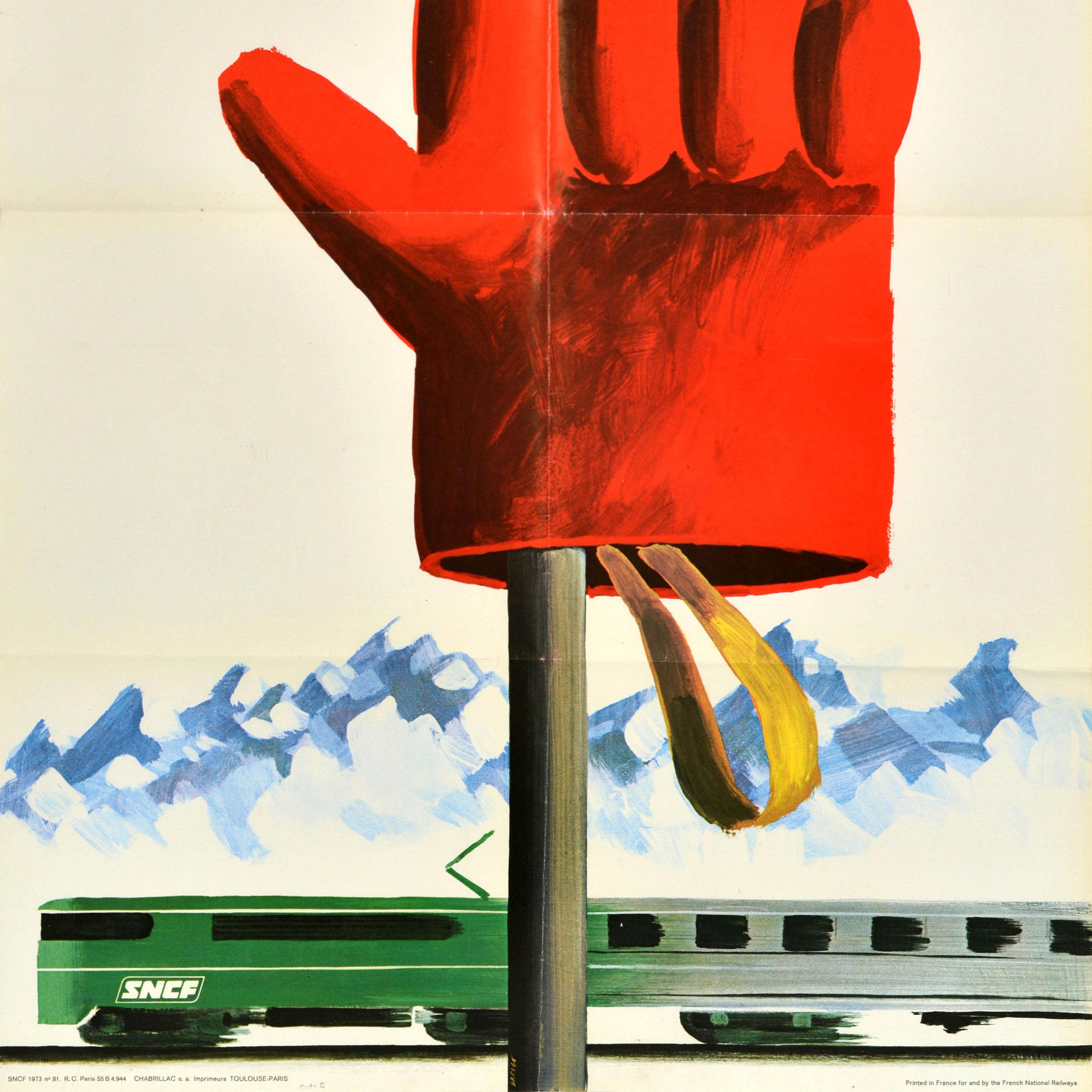 Póster de viaje original de época Deportes de invierno en Francia Ferrocarriles franceses SNCF Francés en venta