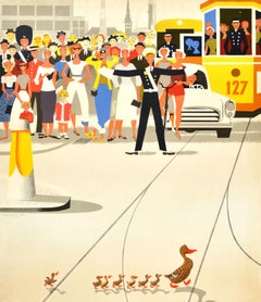 Original Vintage Travel Poster Wonderful Copenhagen Denmark Ducklings Vagnby Art