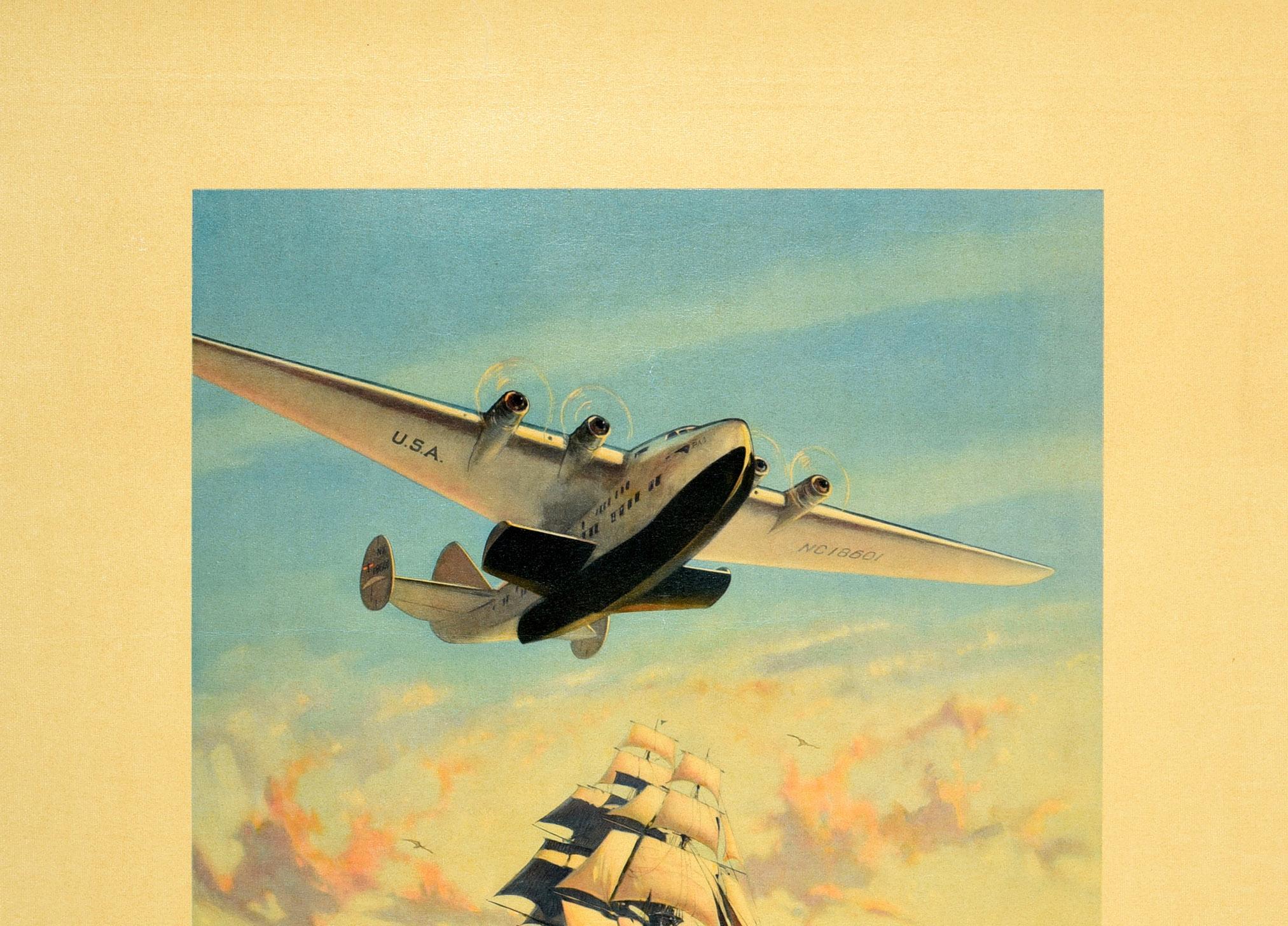 Póster de viaje original de época Yankee Clipper Flying Boat PanAm Pan American Estadounidense en venta