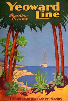 Original Vintage Travel Poster Yeoward Line Sunshine Cruises Portugal Madeira