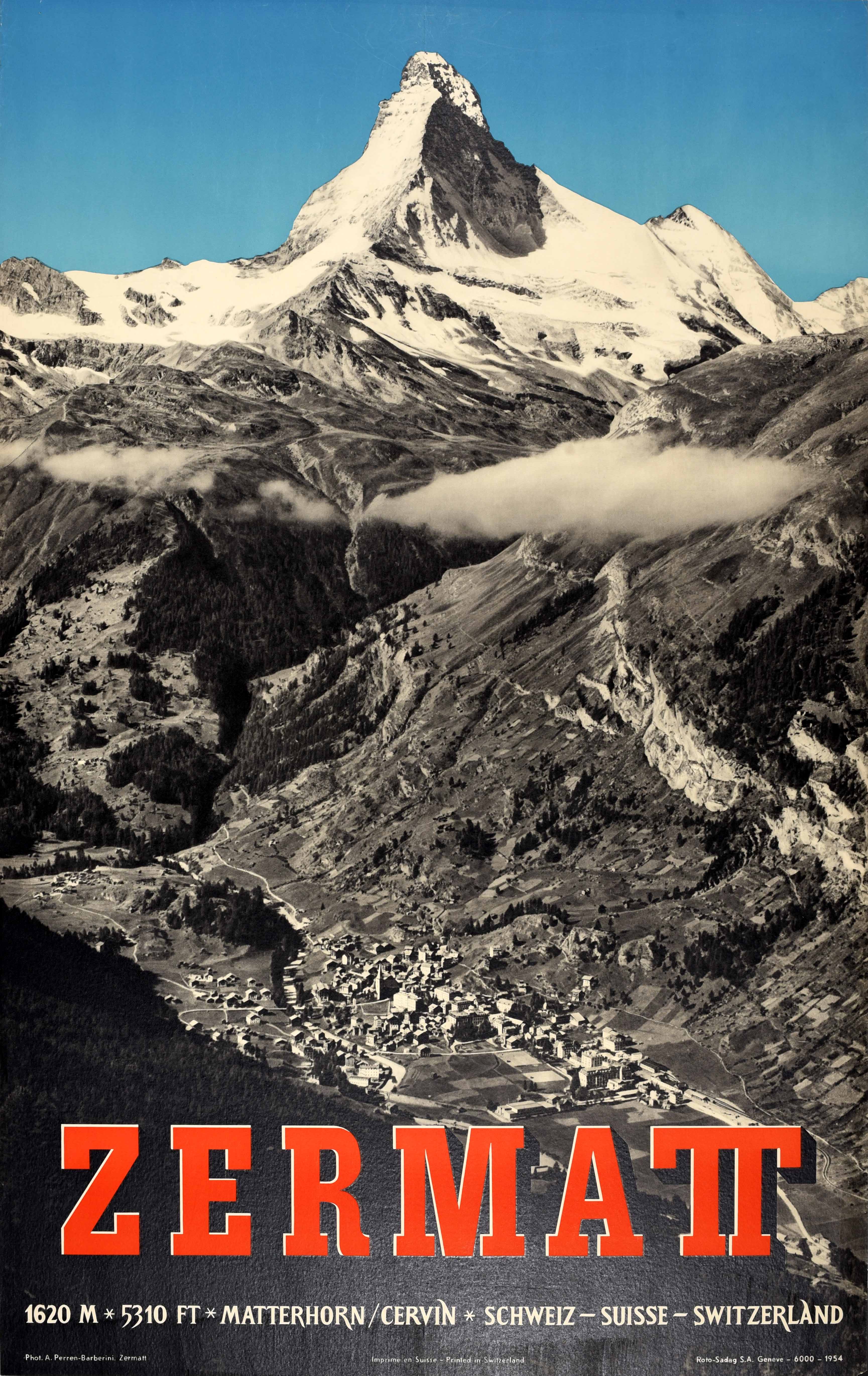 Original Vintage Travel Poster Zermatt Matterhorn Switzerland Perren - Barberini