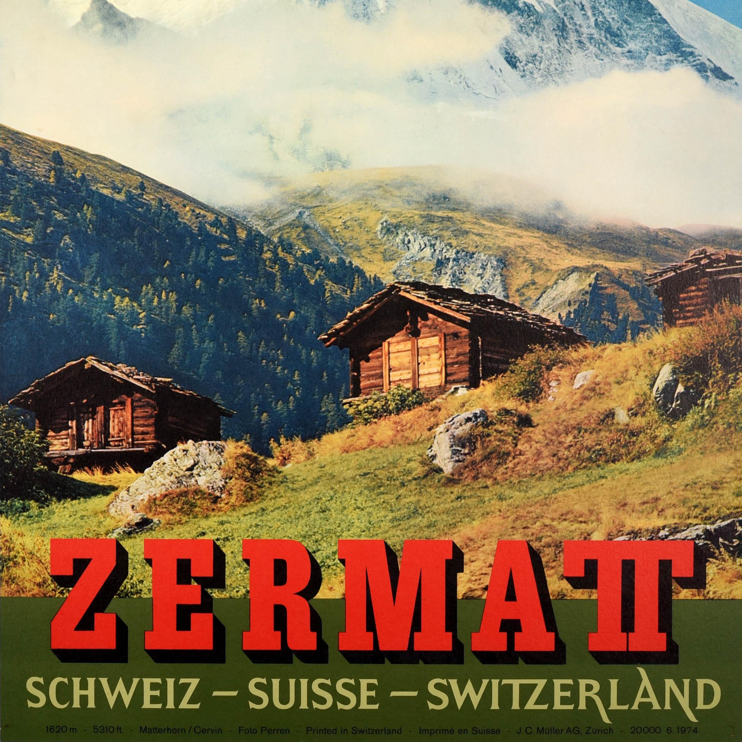 Swiss Original Vintage Travel Poster Zermatt Switzerland Matterhorn Perren Barberini