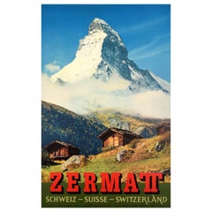 Original Vintage-Reiseplakat Zermatt Schweiz Matterhorn Perren Barberini, Perren Barberini, Vintage