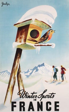 Original Vintage Travel Skiing Poster Winter Sports In France Jean Leger Ski