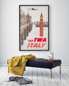 Original Vintage TWA Italy 1950s Travel Airline Poster, David Klein