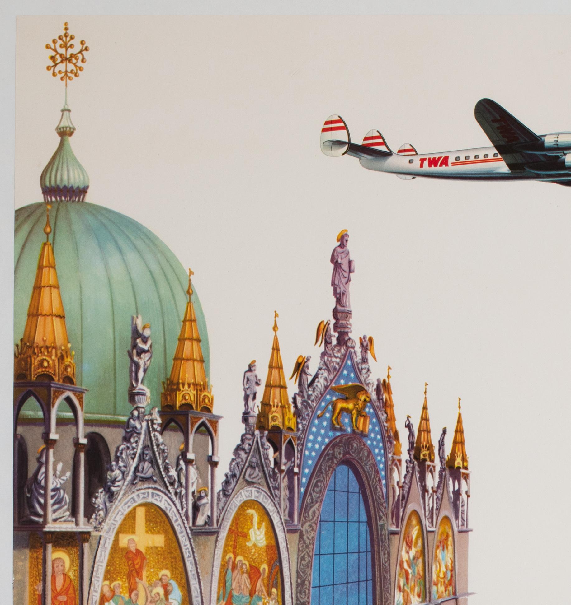 Francese Poster originale d'epoca della compagnia aerea TWA Italia anni '50, A. Klein in vendita