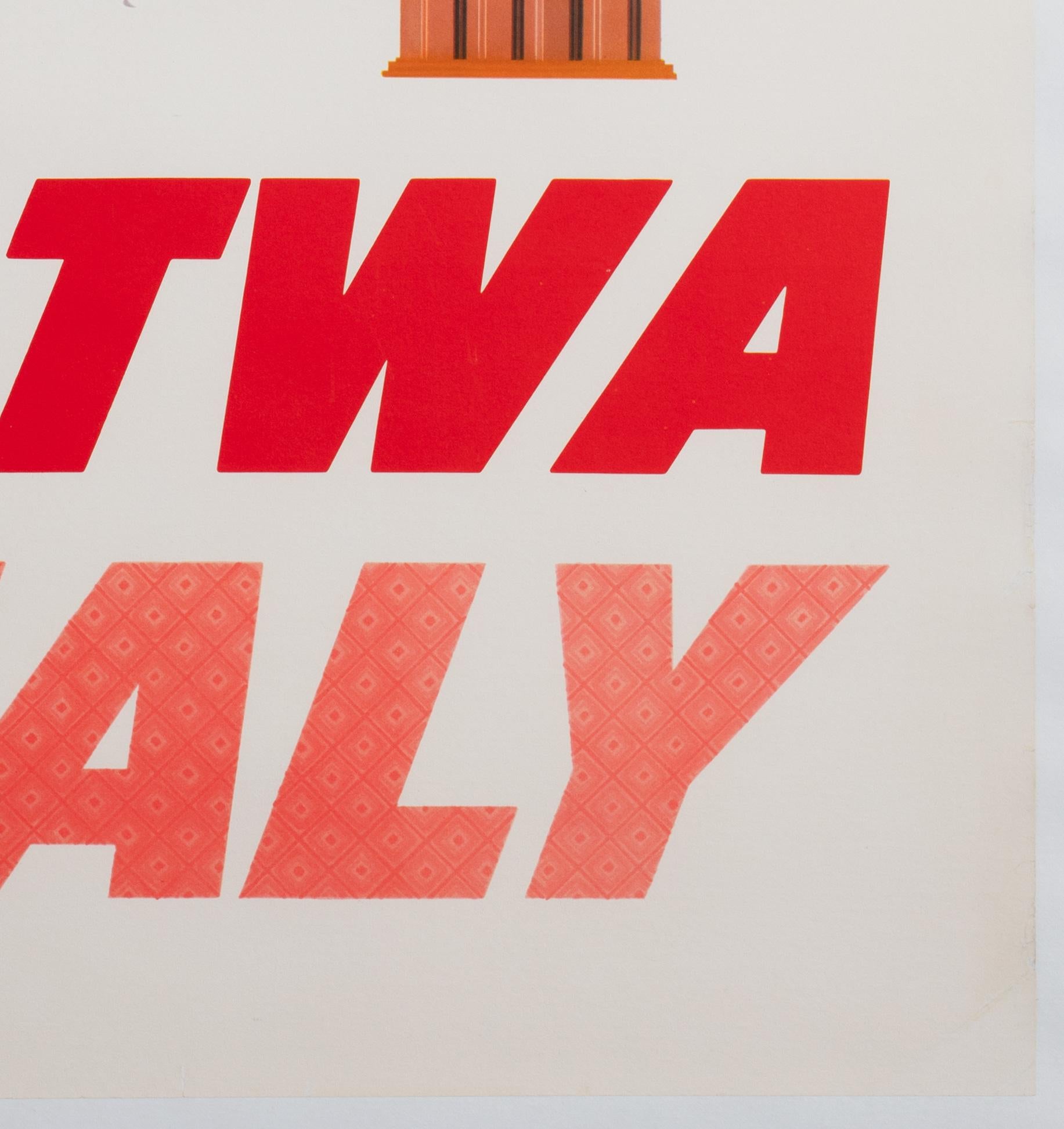 Poster originale d'epoca della compagnia aerea TWA Italia anni '50, A. Klein in vendita 2