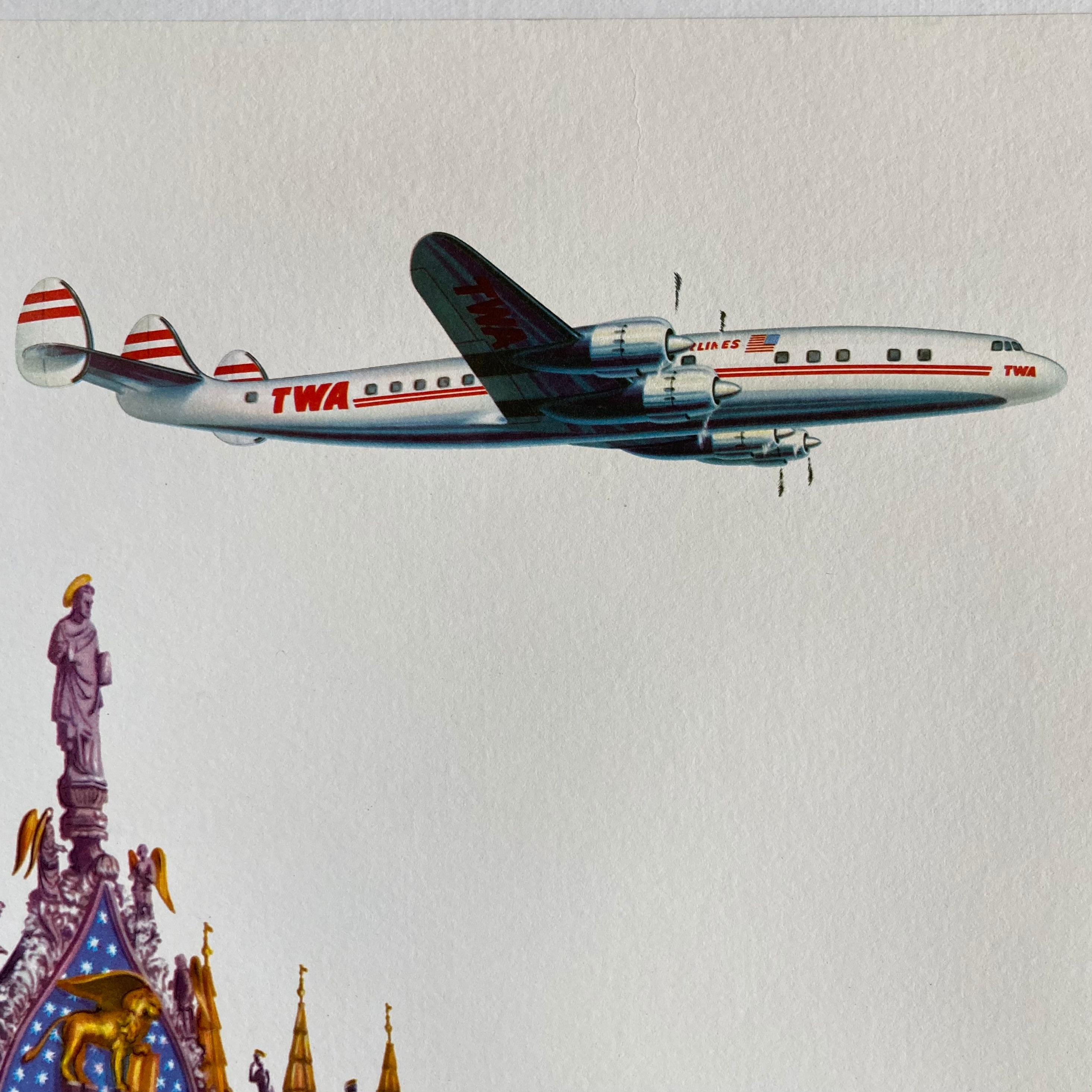 Original-Vintage-Reiseplakat TWA Italien 1950er Jahre Reise airline, Klein (Französisch)