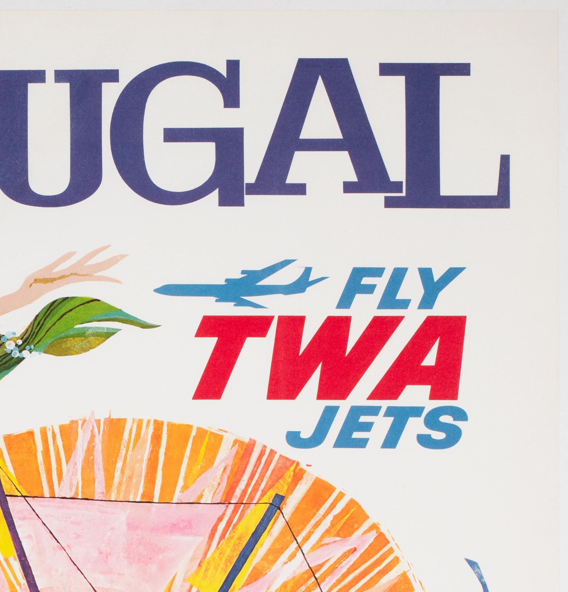 Póster original Vintage TWA Portugal 1960s Travel Airline, David Klein en Bueno estado para la venta en Bath, Somerset