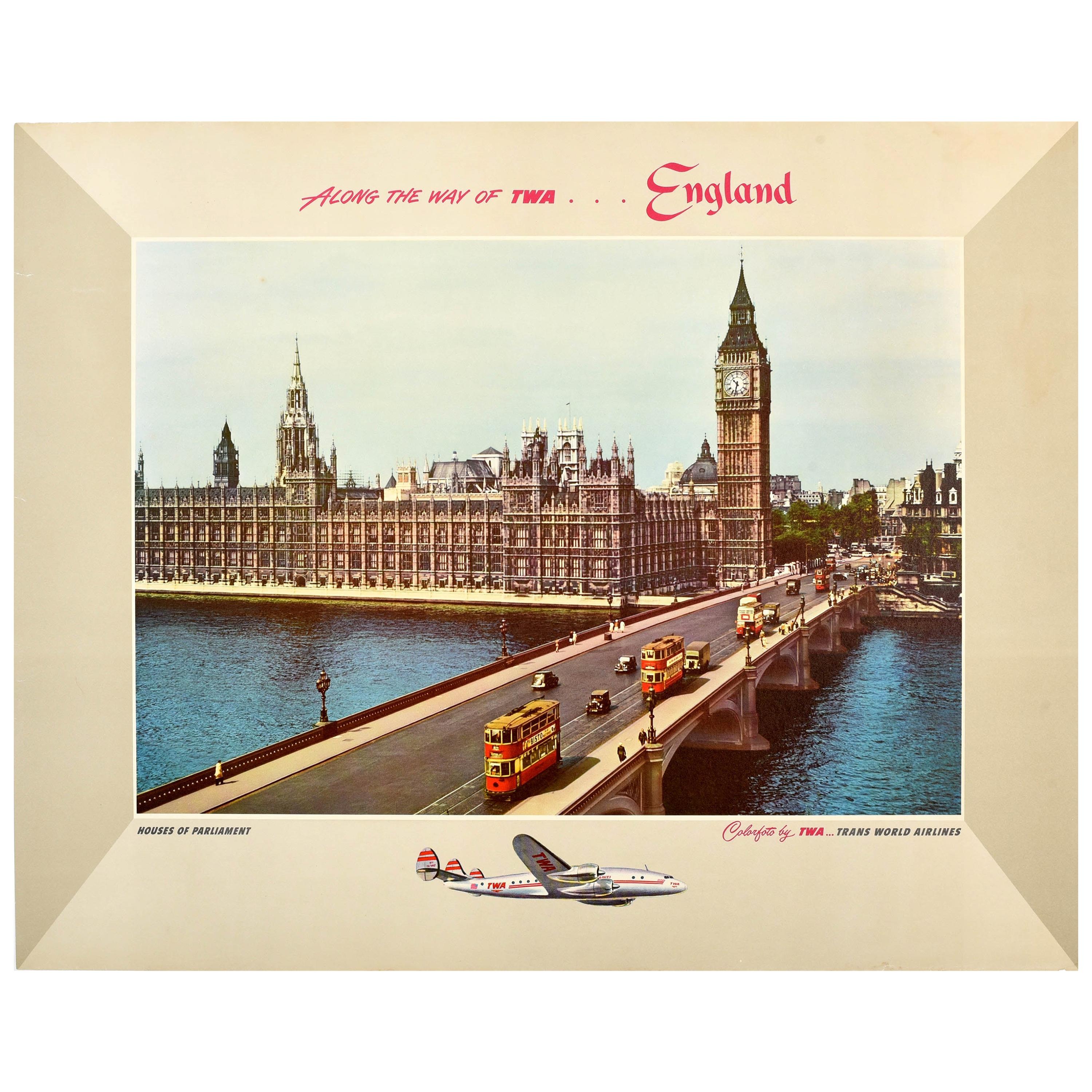 Original Vintage TWA Poster England Houses Of Parliament London Airline Travel