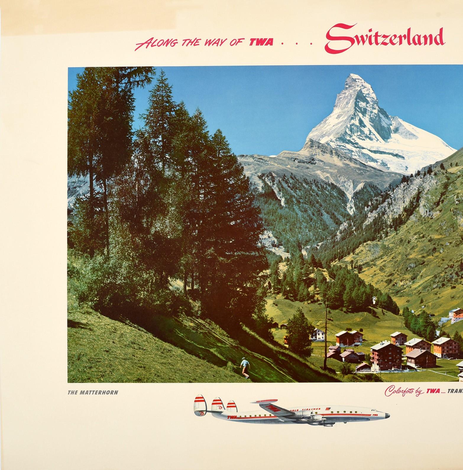 American Original Vintage TWA Poster The Matterhorn Switzerland Alps Trans World Airlines