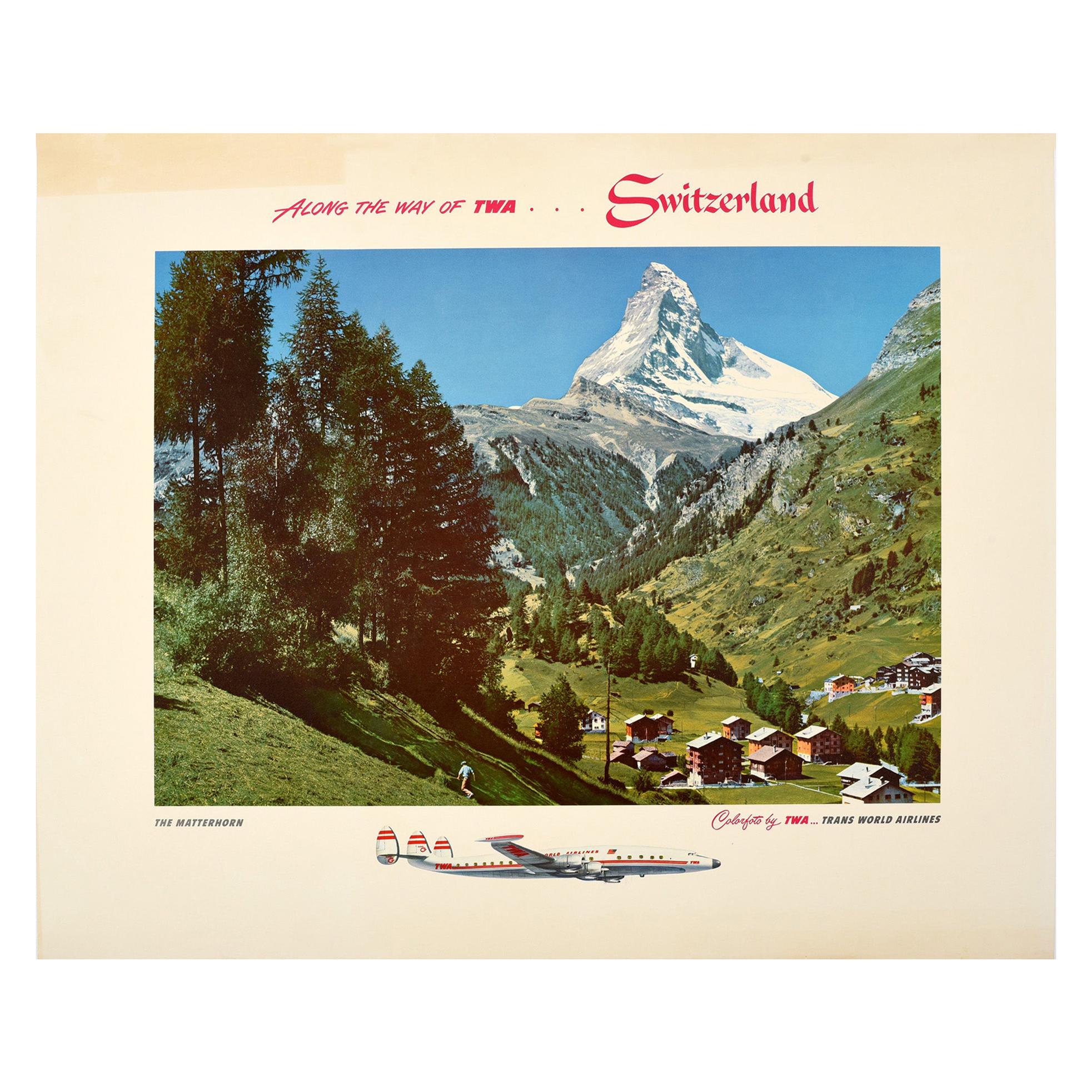 Original Vintage TWA Poster The Matterhorn Switzerland Alps Trans World  Airlines at 1stDibs