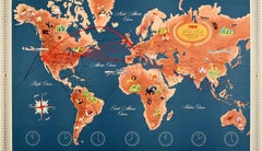 Original Vintage TWA Poster Trans World Airline Route Map Art Europe Africa Asia