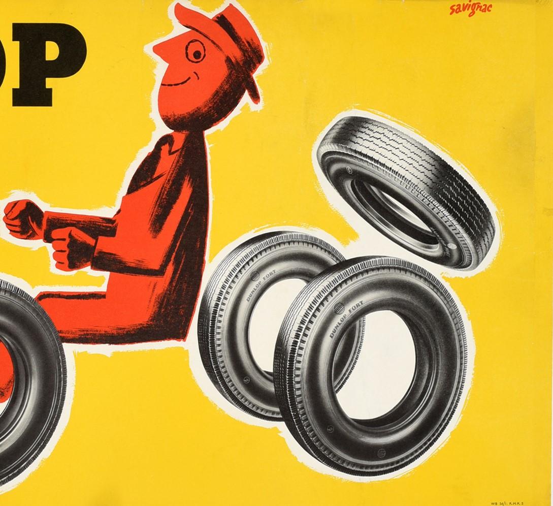 Original Vintage Tyre Advertising Poster, Dunlop Tubeless for Carefree Motoring In Good Condition In London, GB