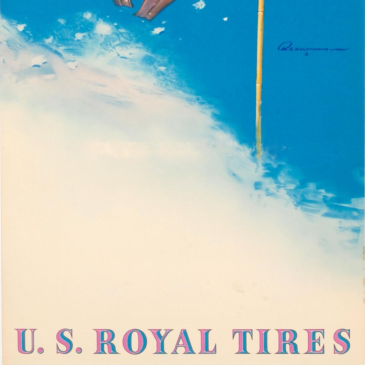 Original-Vintage-Werbeplakat Tyre, US Royal Tires RC Kauffmann, Skifahren (Mitte des 20. Jahrhunderts) im Angebot