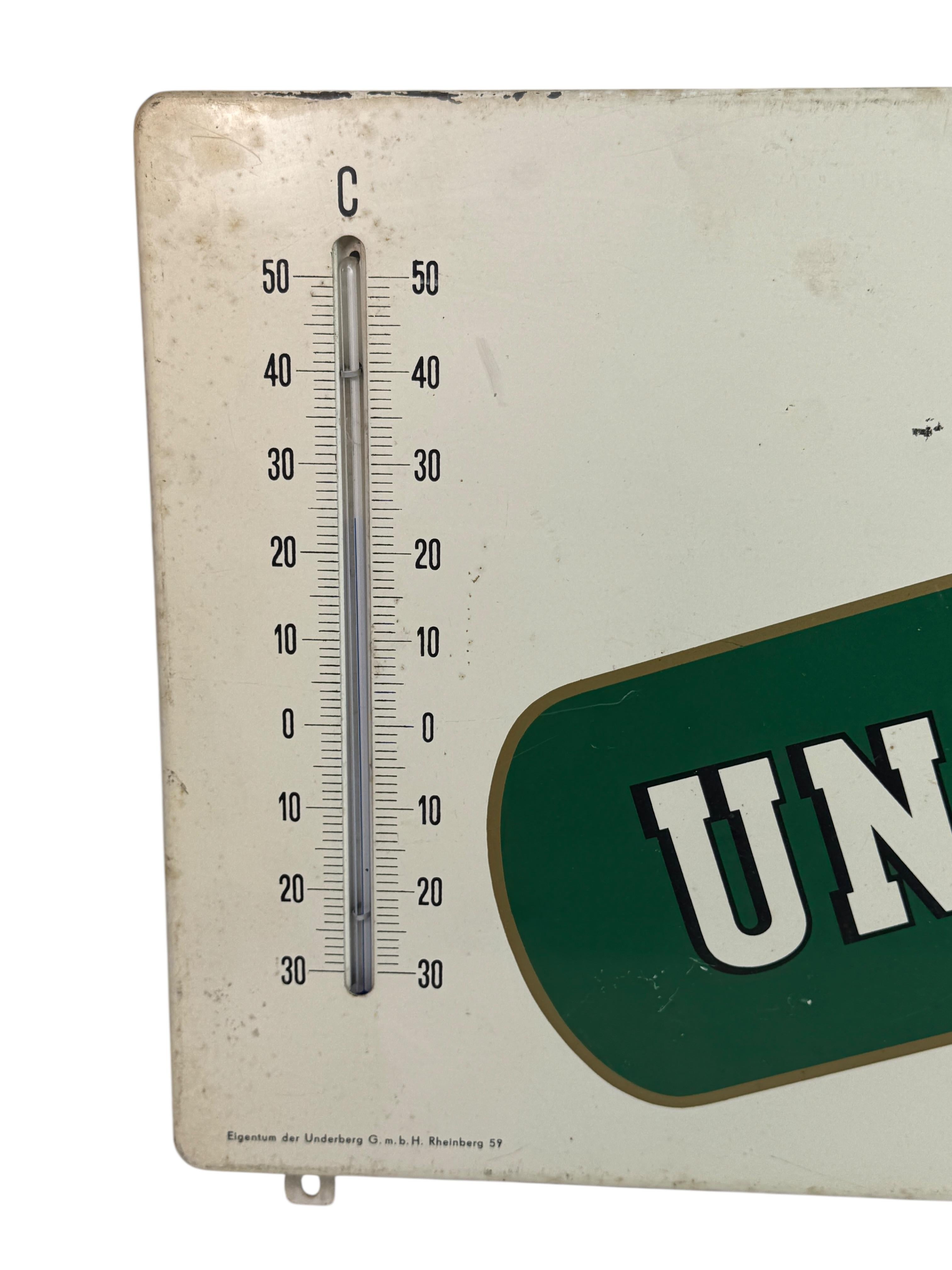 Original Vintage Underberg Bitter Advertisement Porcelain Sign with Thermometer For Sale 5