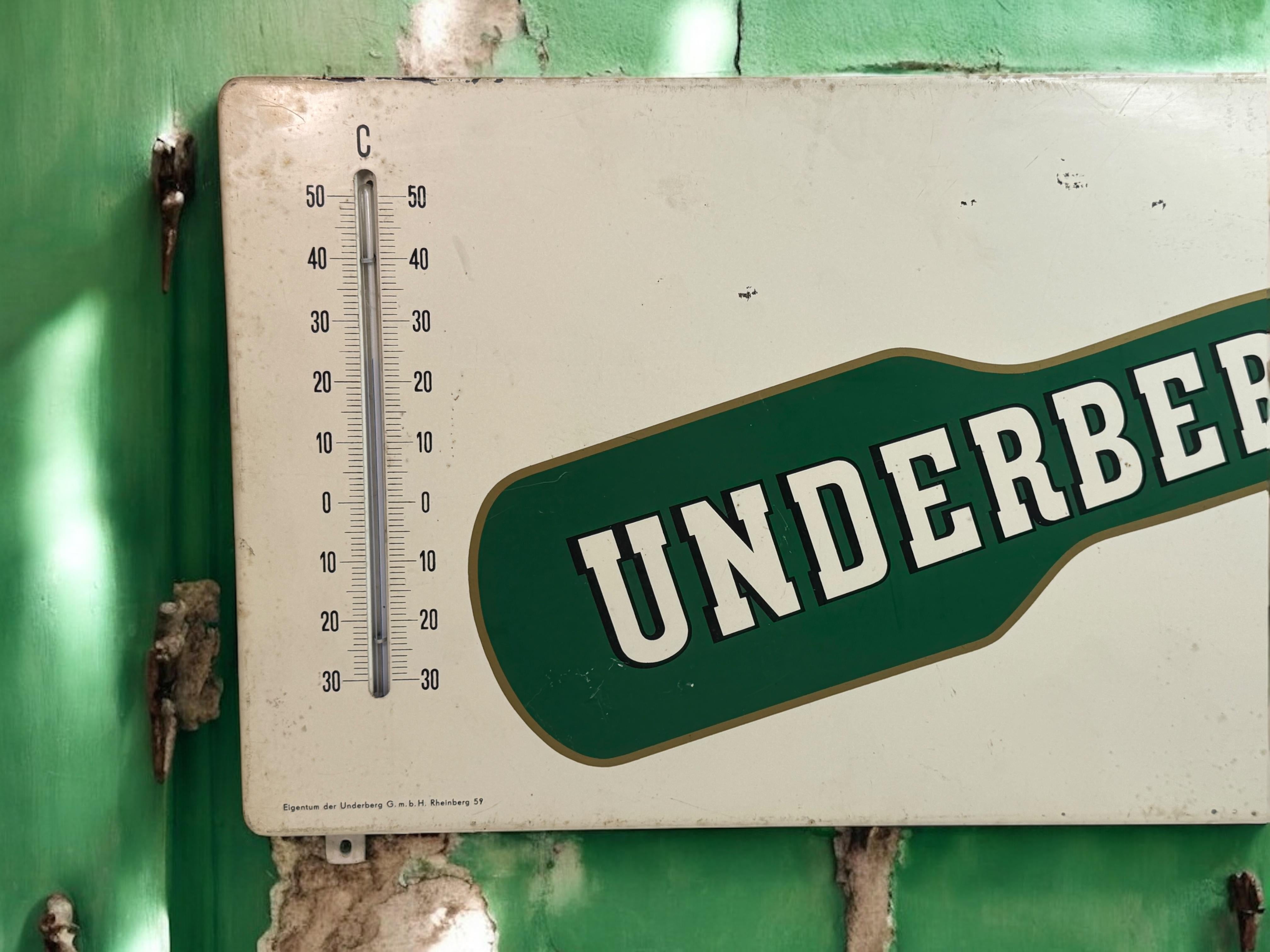 Original Vintage Underberg Bitter Advertisement Porcelain Sign with Thermometer For Sale 8