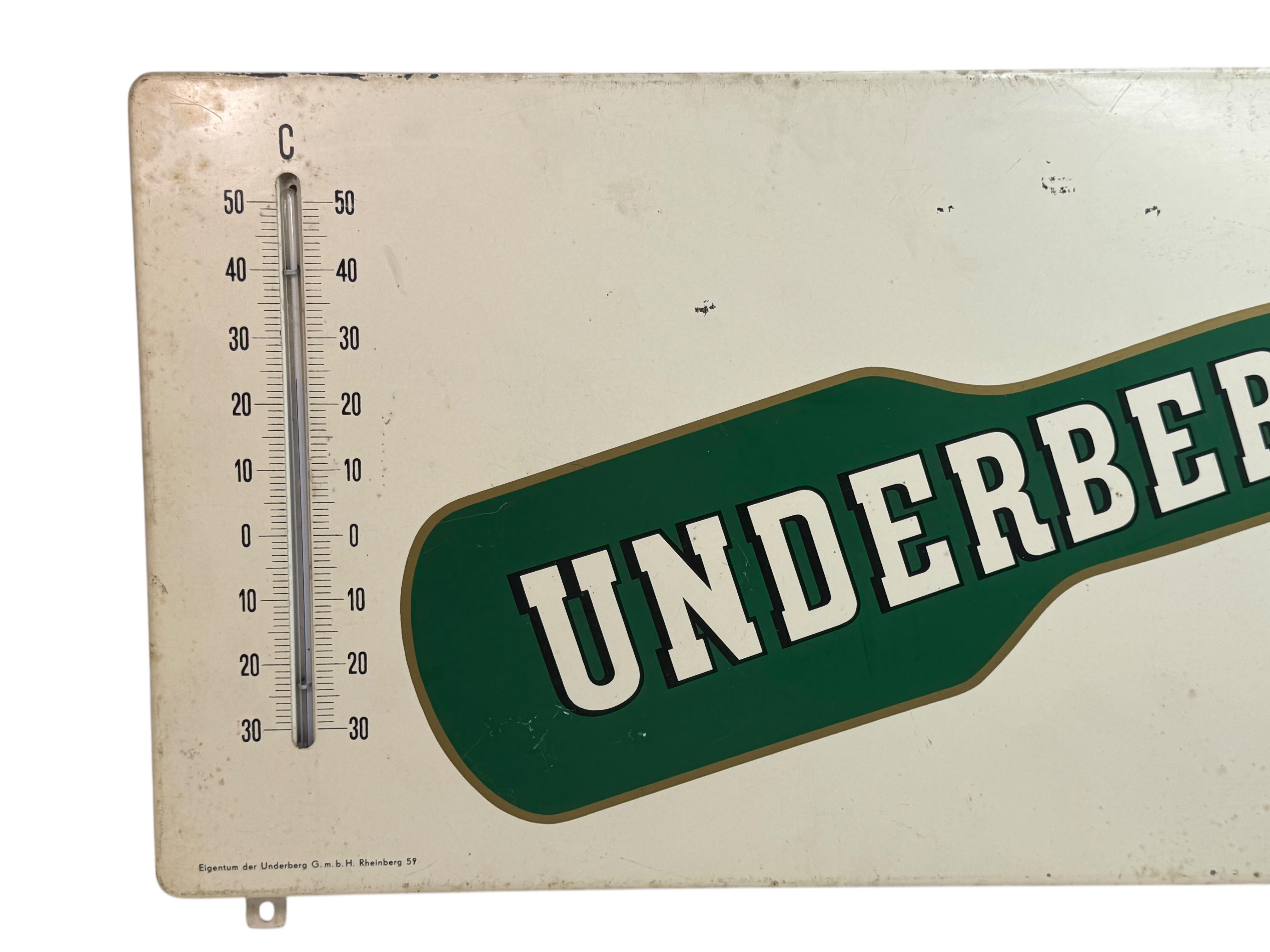 German Original Vintage Underberg Bitter Advertisement Porcelain Sign with Thermometer For Sale