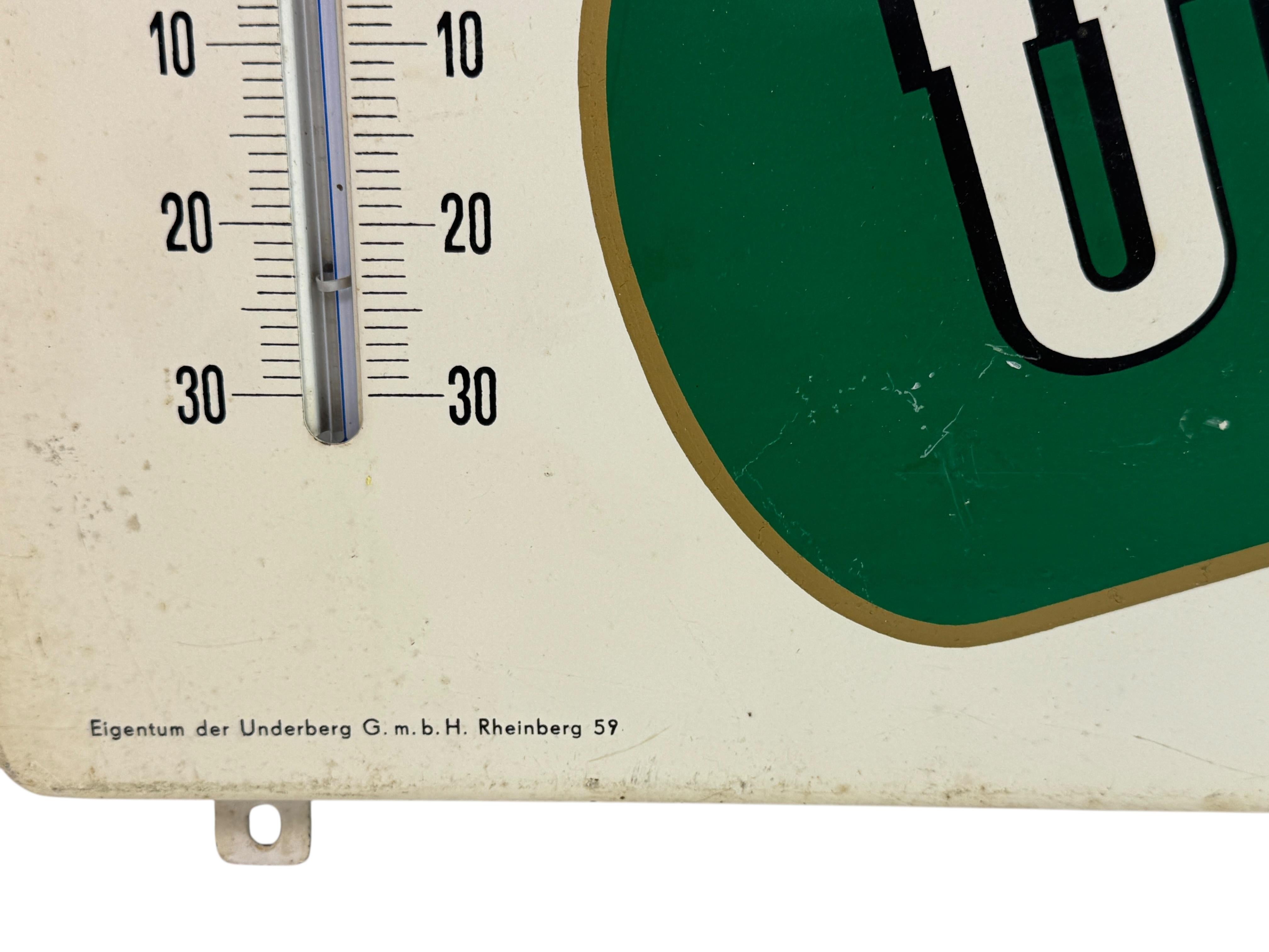 Mid-20th Century Original Vintage Underberg Bitter Advertisement Porcelain Sign with Thermometer For Sale