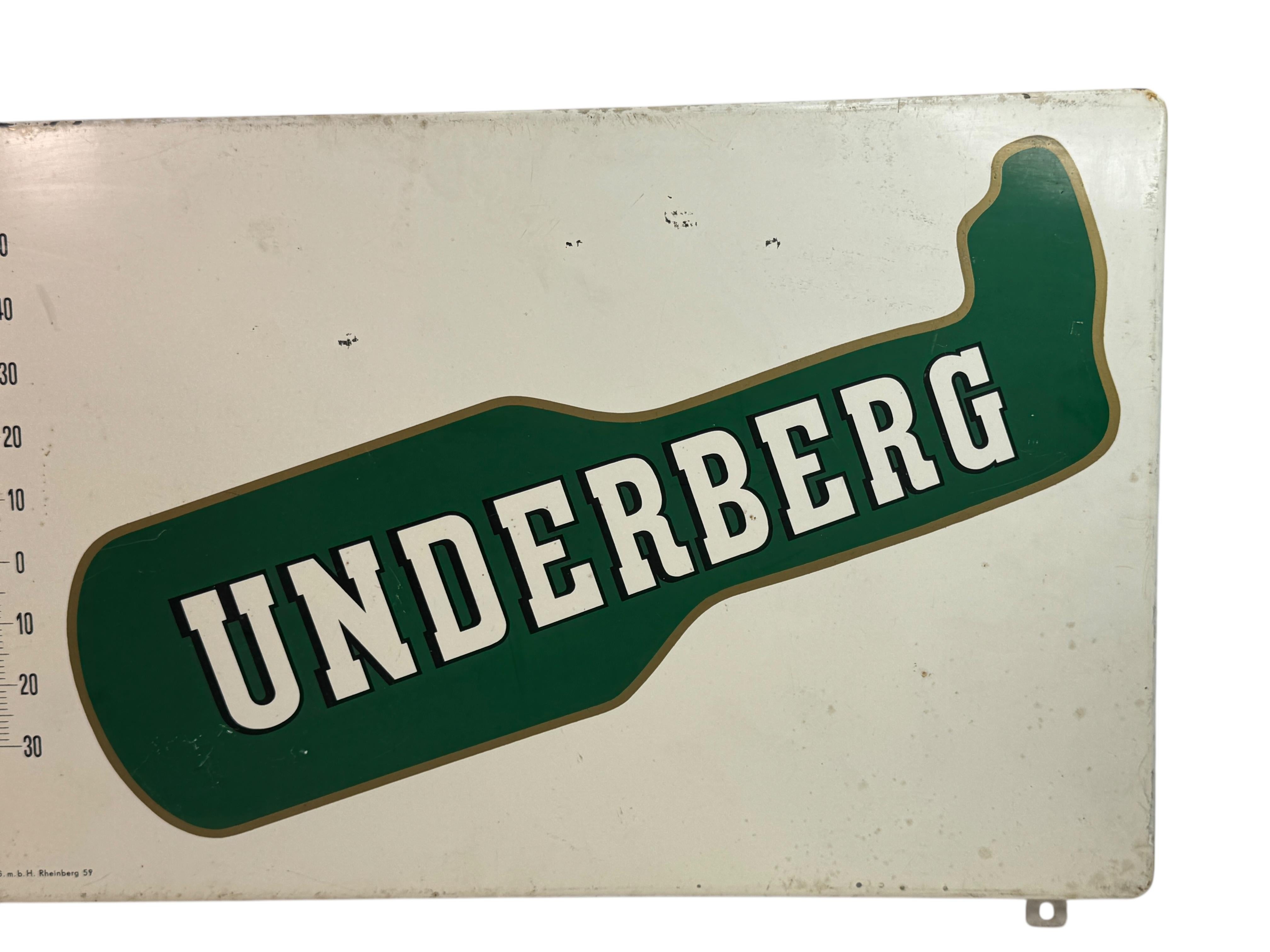 Metal Original Vintage Underberg Bitter Advertisement Porcelain Sign with Thermometer For Sale