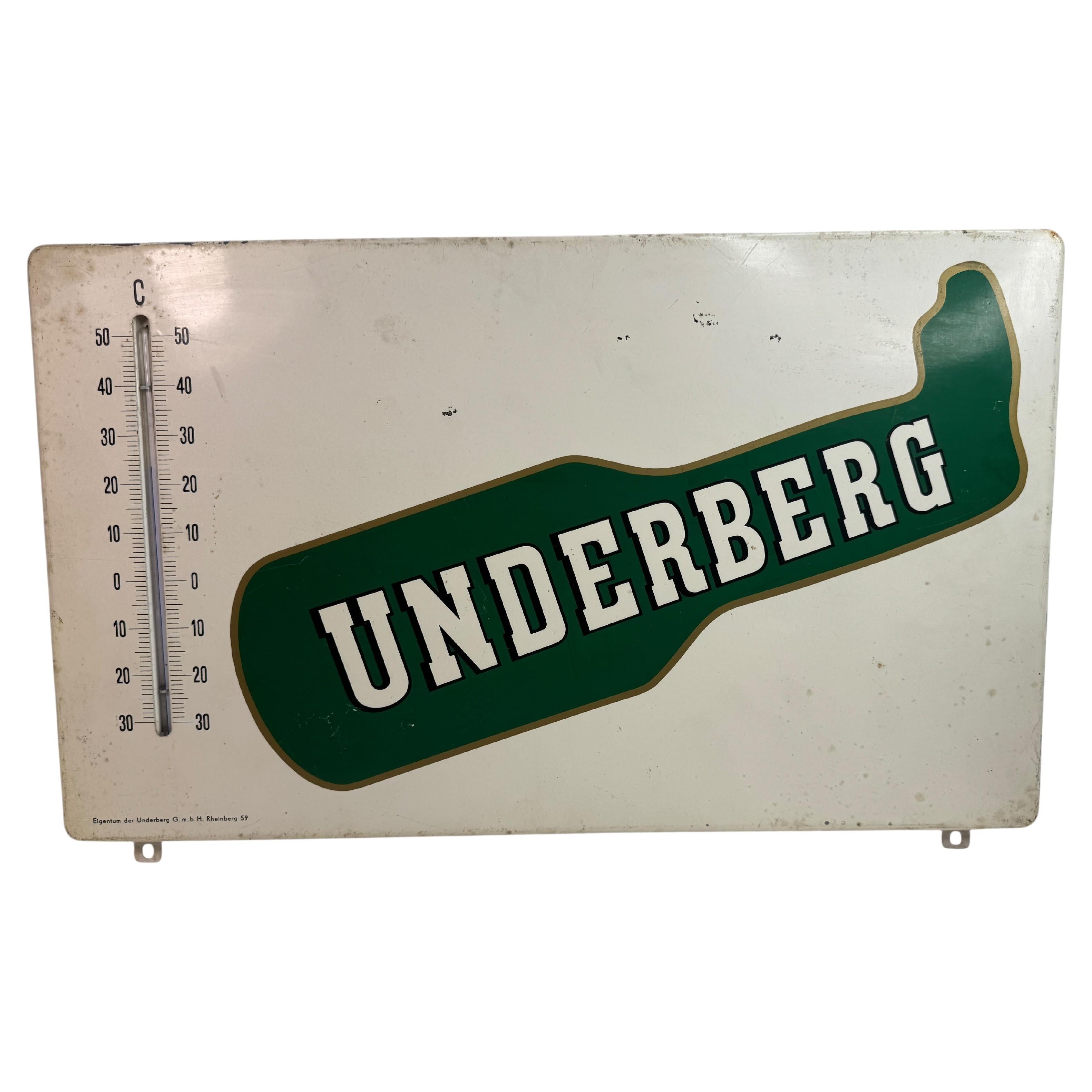 Original Vintage Underberg Bitter Advertisement Porcelain Sign with Thermometer