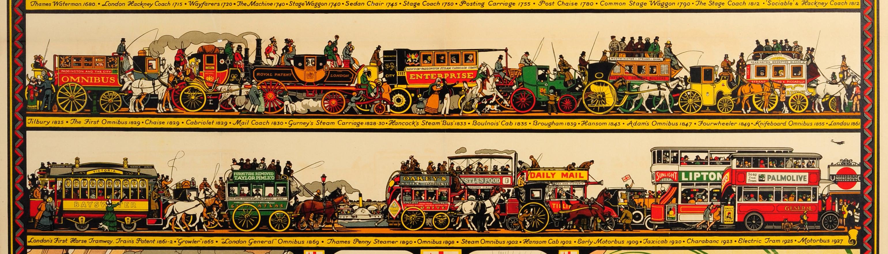 Début du 20ème siècle Affiche rétro originale du métro, The Londoner's Transport Throughout The Ages en vente