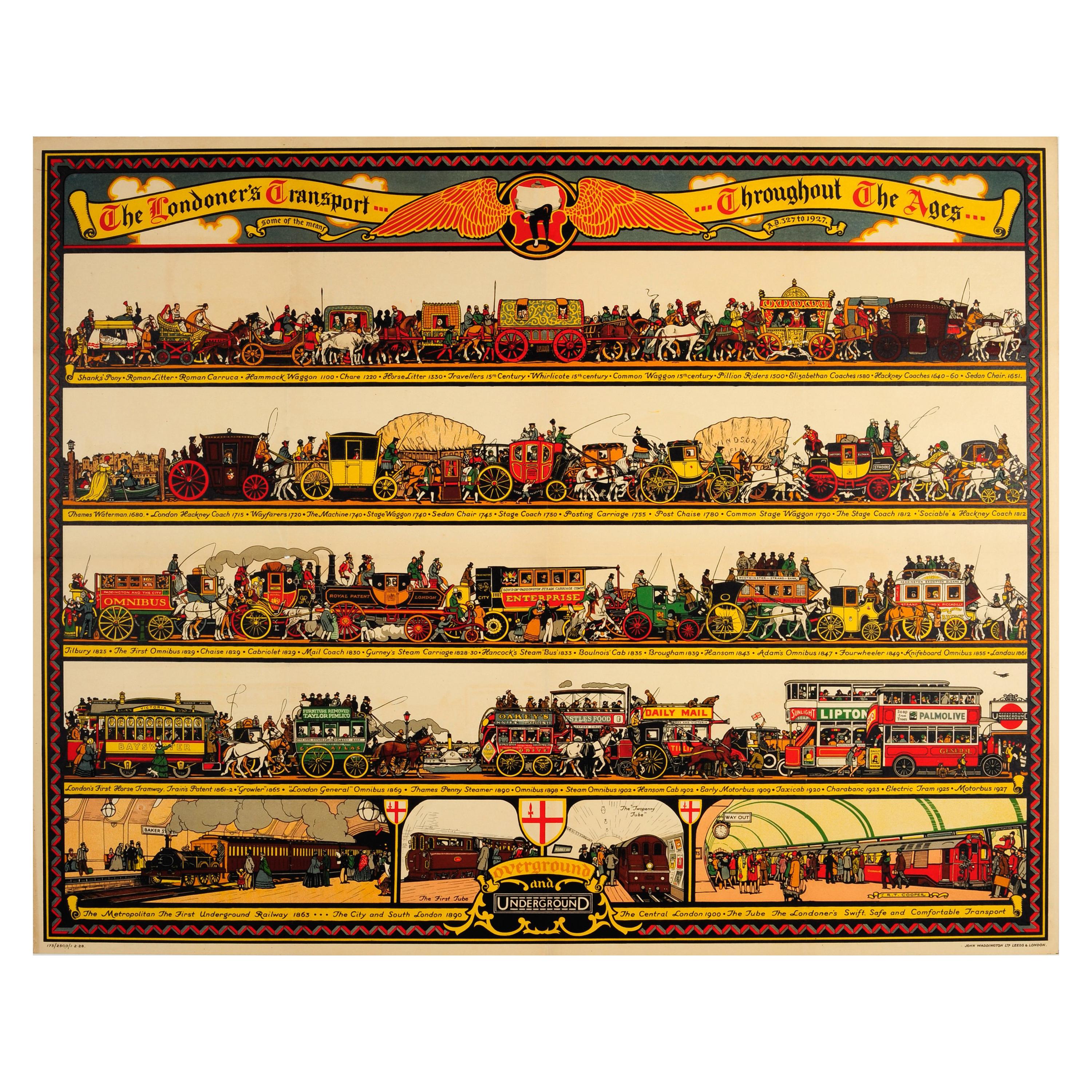 Original Vintage Underground Poster The Londoner's Transport Throughout The Ages