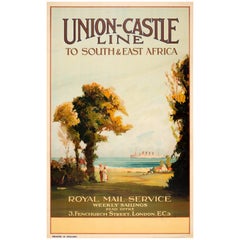 Original Vintage Union Castle Line Poster South & East Africa Royal Mail Service