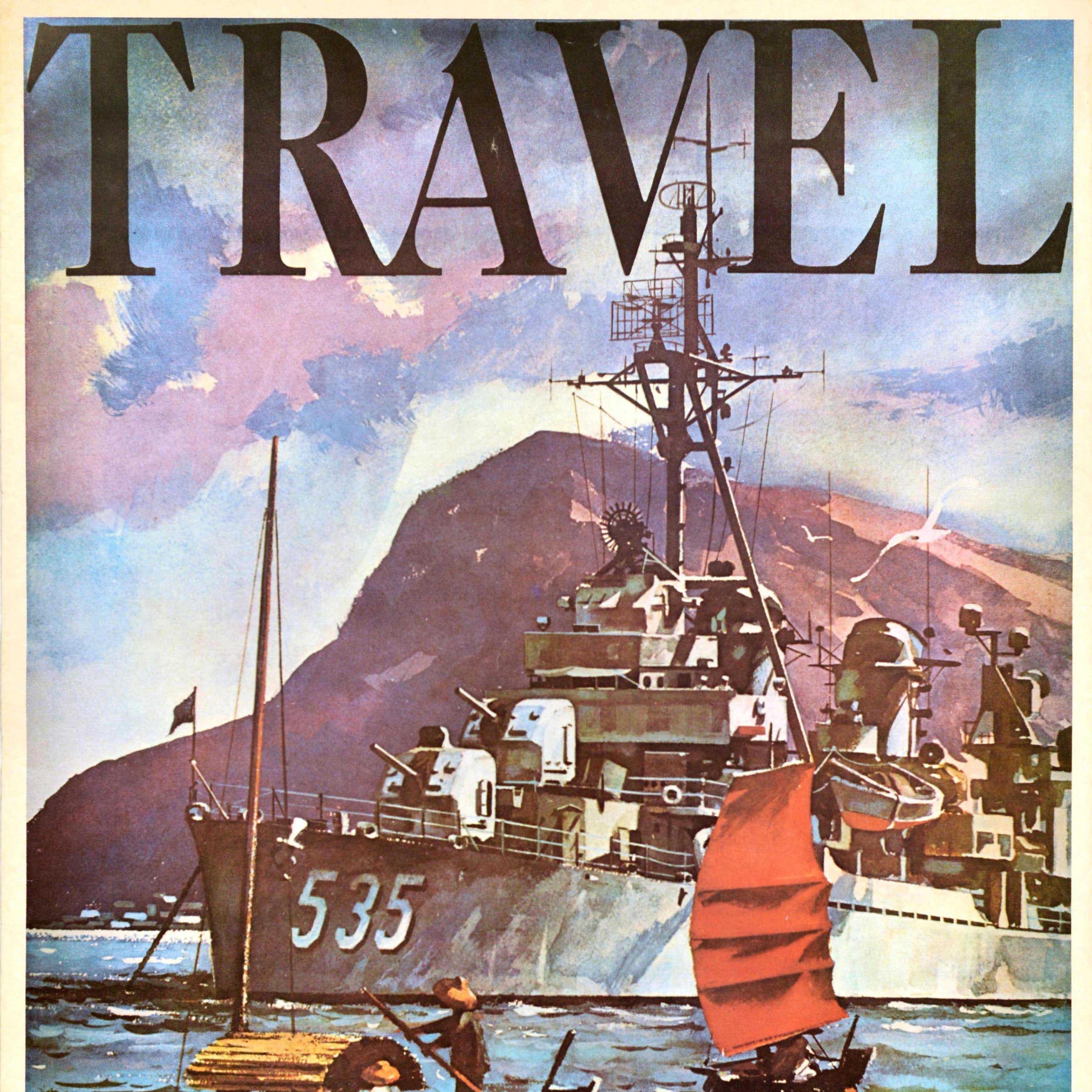 Original Vintage US Navy Recruitment Poster Travel Navy Far East Asia Harbour (amerikanisch) im Angebot