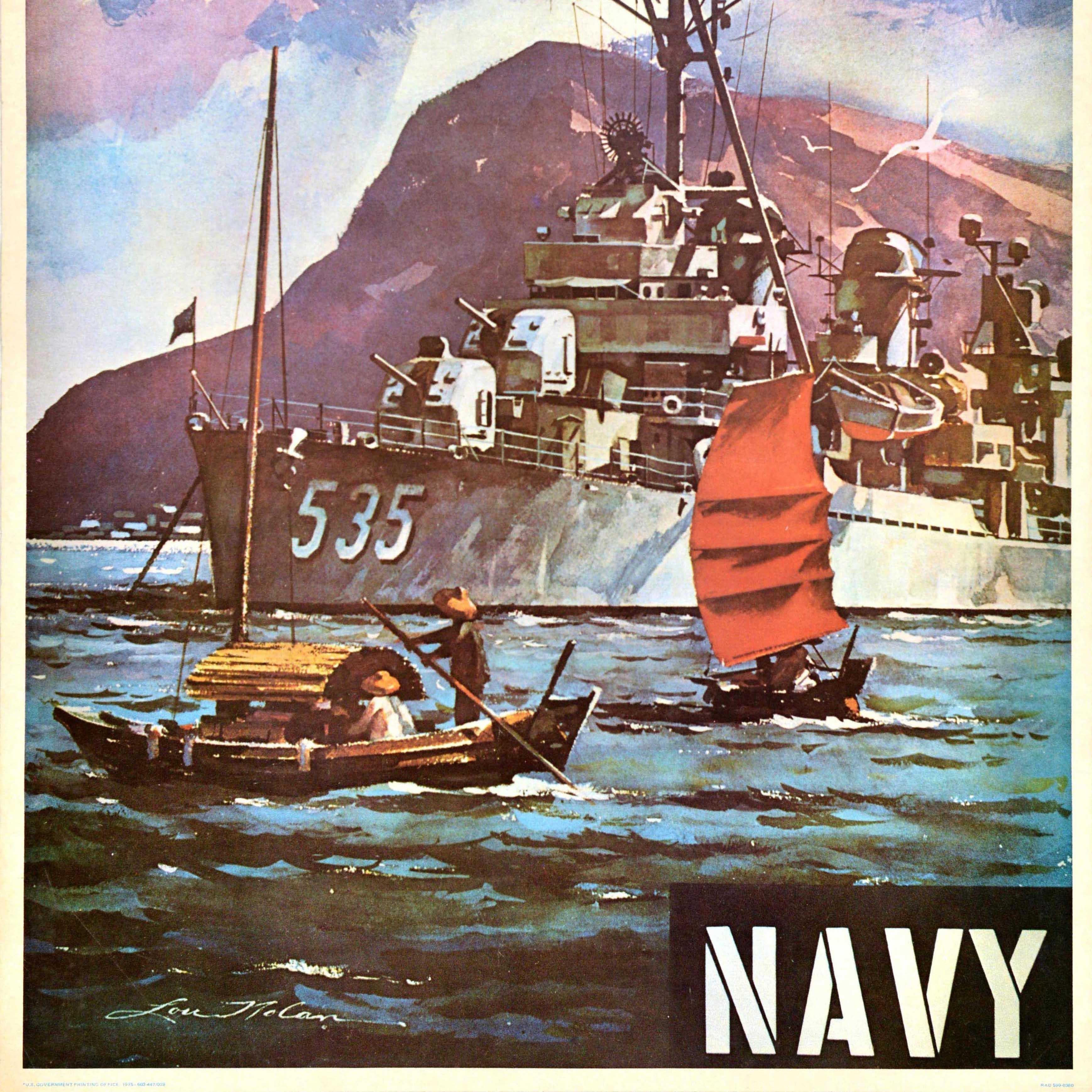 Original Vintage US Navy Recruitment Poster Travel Navy Far East Asia Harbour im Zustand „Gut“ im Angebot in London, GB