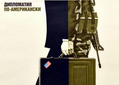 Original Vintage USSR Cold War Poster Diplomacy American Way US Soldier Diplomat