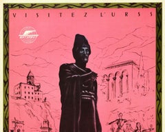 Original Vintage USSR Intourist Travel Poster Tbilisi Georgia Rustaveli Monument