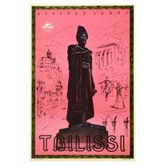 Original Vintage USSR Intourist Travel Poster Tbilisi Georgia Rustaveli Monument