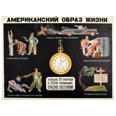 Original-Vintage-Poster, UdSSR, Amerikanische Lifestyle, Crime, Anti-USA, Sowjetische Propaganda