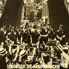 Original Vintage USSR Propaganda Poster Anti USA American Freedom Racism Police