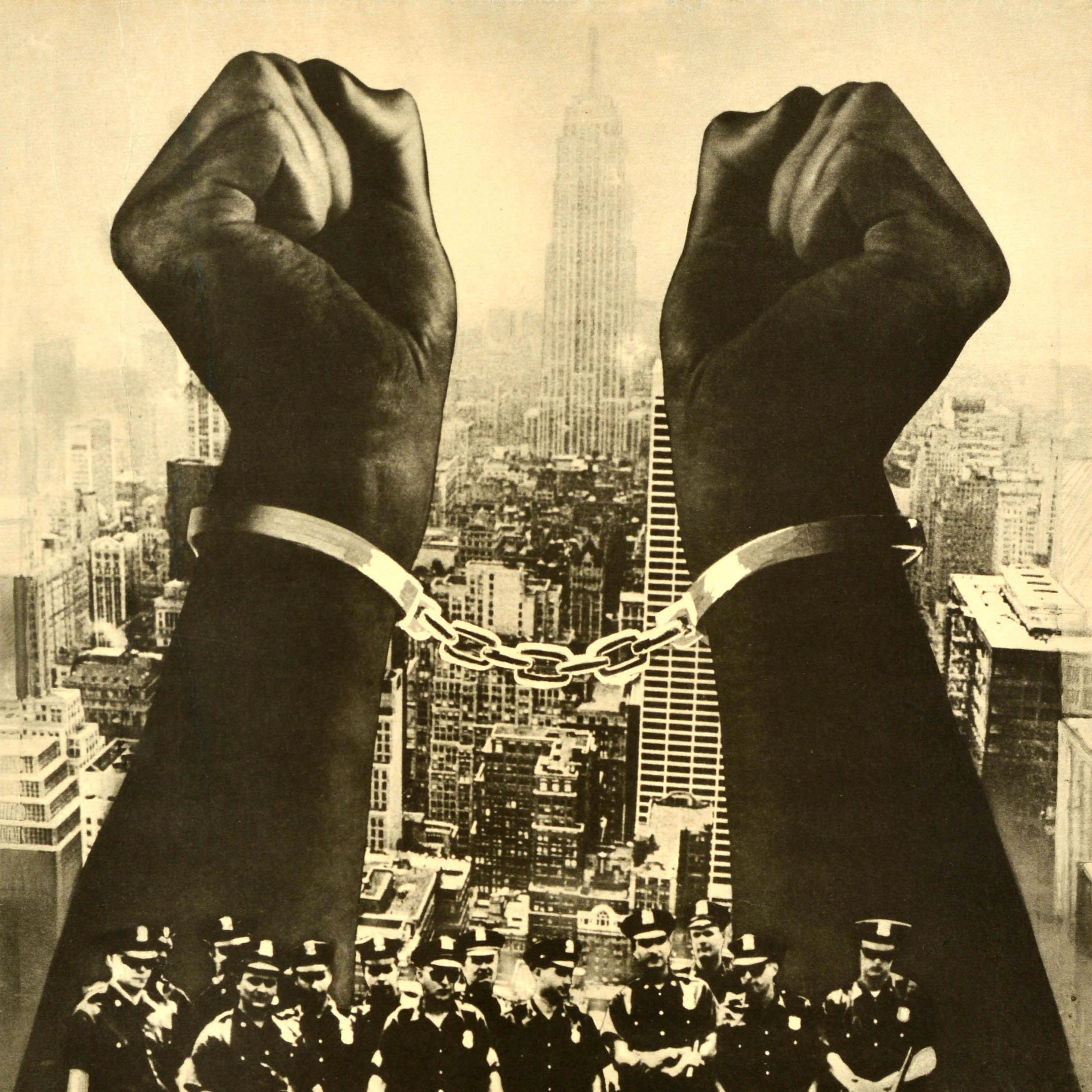 Russo Poster di propaganda originale dell'URSS d'epoca contro la polizia americana, la libertà e il razzismo in vendita