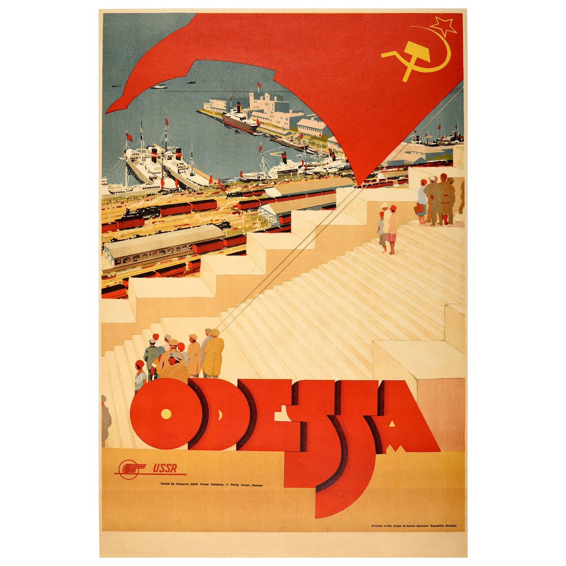 Original Vintage USSR Travel Intourist Poster Odessa Black Sea Potemkin Steps