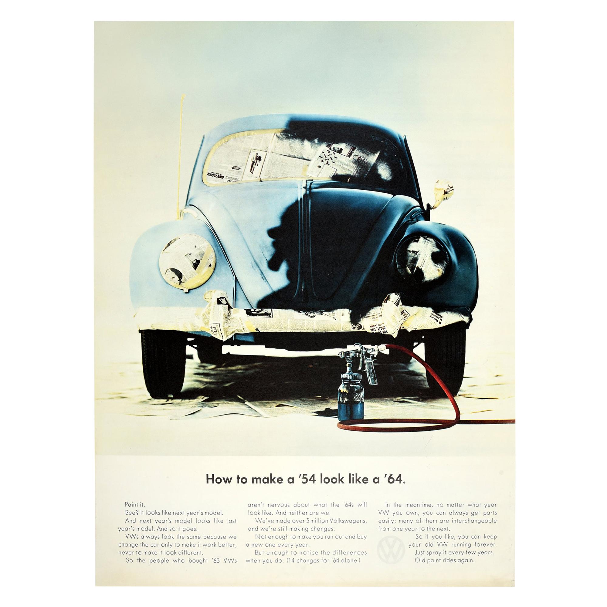 Original Vintage Volkswagen Poster How To Make A '54 Look Like A '64 Beetle Car