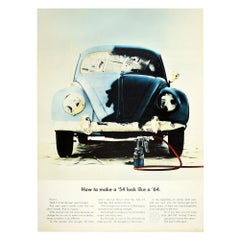 Affiche Volkswagen originale d'époque - Comment faire en sorte qu'un modèle de 54 ressemble à une coccinelle de 64