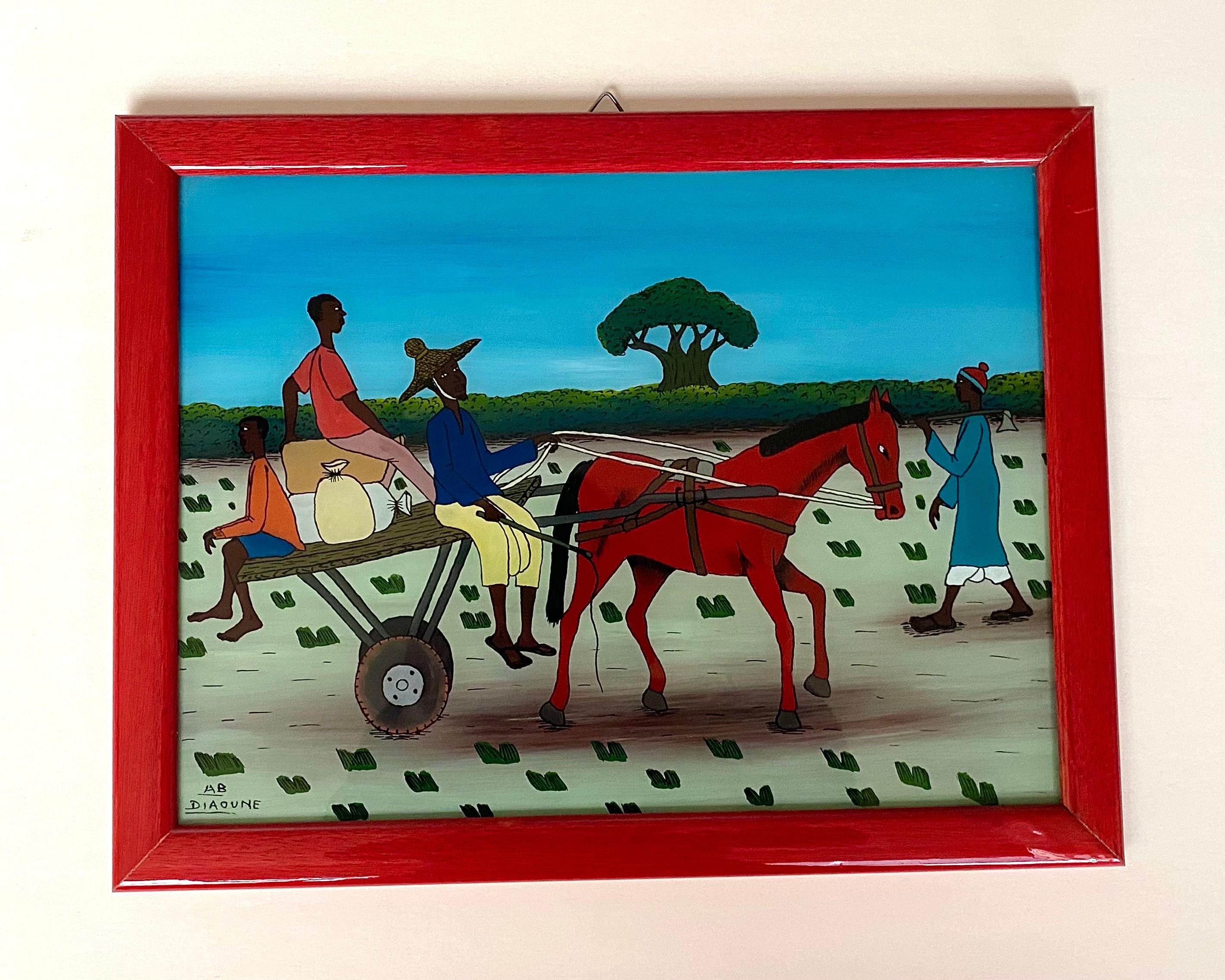 Pintura mural vintage original en marco A.B Diaovne 1995 Moderno de mediados de siglo en venta