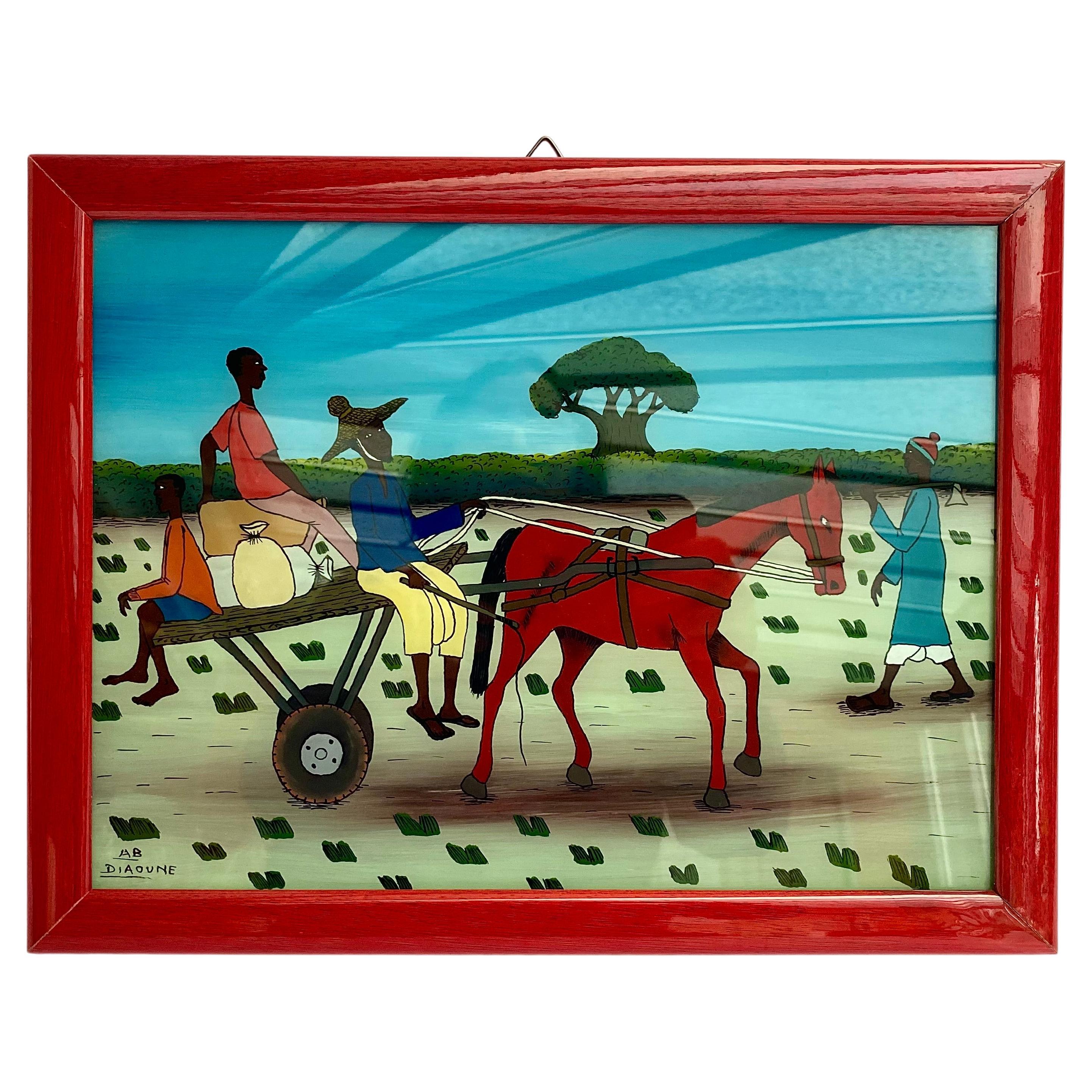 Original Vintage Wall Art Painting in Frame A.B Diaovne 1995