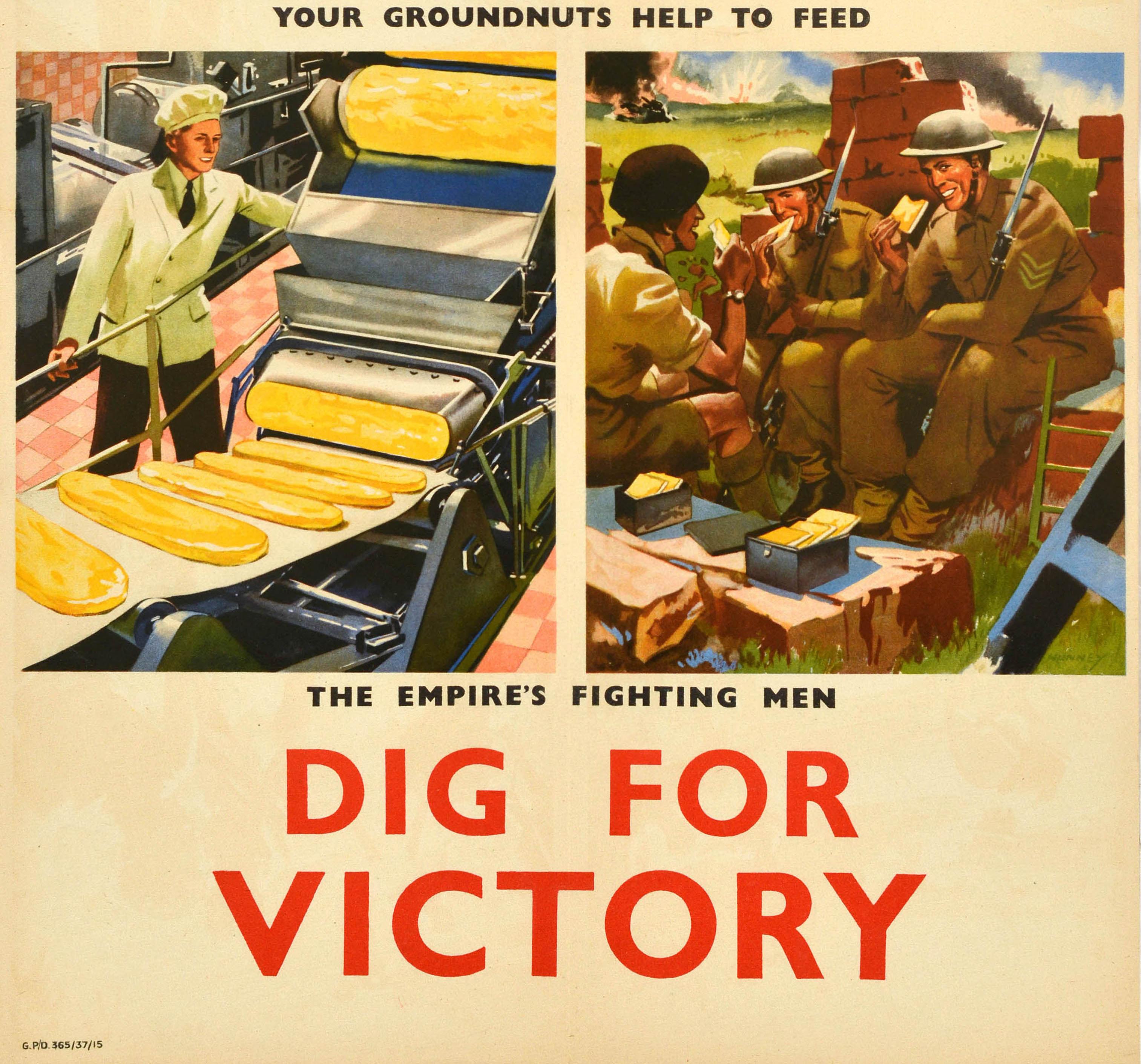 Britannico Poster originale d'epoca per il cibo di guerra Dig For Victory Empire Feed Fighting Men WWII in vendita