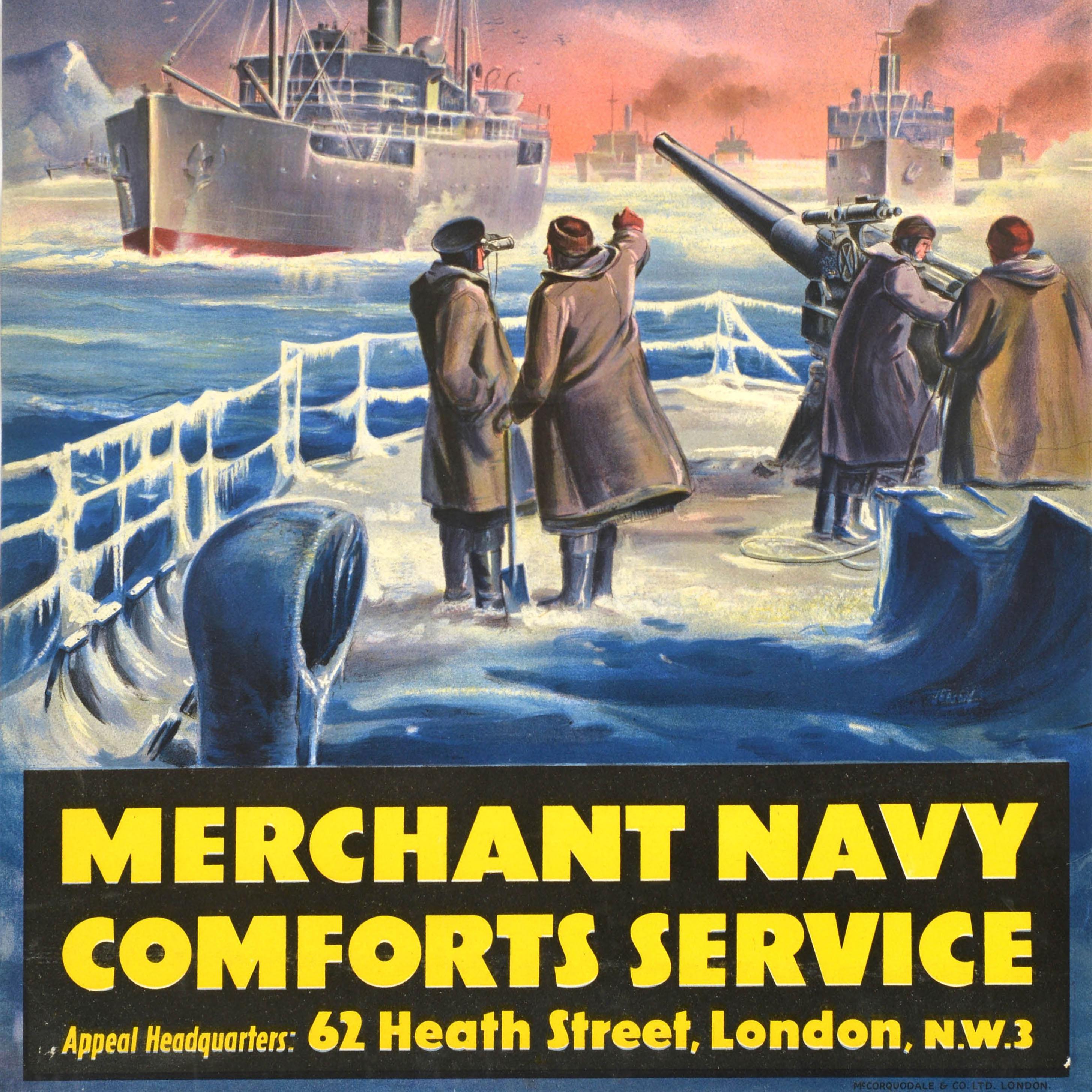 Poster originale d'epoca per la raccolta di fondi sul fronte artico della seconda guerra mondiale della Marina Mercantile In condizioni buone in vendita a London, GB