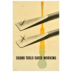 Original Vintage War Health Safety Poster Sound Tools Safer Working ROSPA WWII