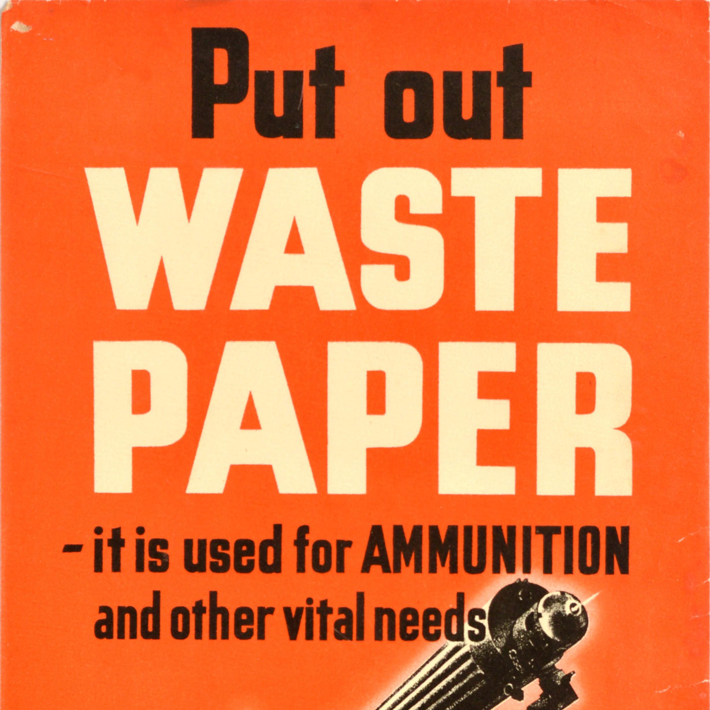Póster Original Vintage War Home Front Put Out Waste Paper Ammunition WWII Británico en venta