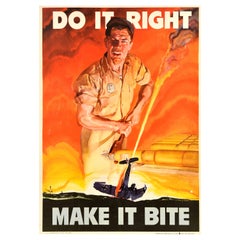 Cartel original vintage de producción del frente interno de guerra Hazlo bien Hazlo morder Segunda Guerra Mundial