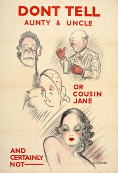 Original Vintage War Home Front Propaganda Poster Careless Talk Dont Tell WWII